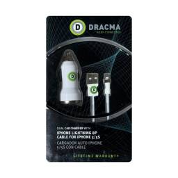 Cargador USB Dual de Auto Dracma | Cable Para iPhone, 3.1 A, 1 m
