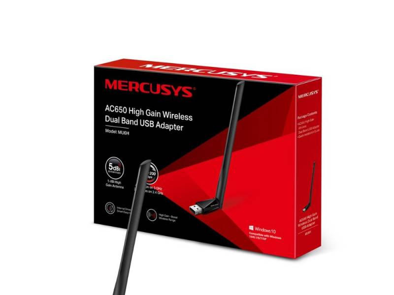 Adaptador Inalmbrico USB MERCUSYS MU6H | AC650, WiFi 5, Alta Ganancia